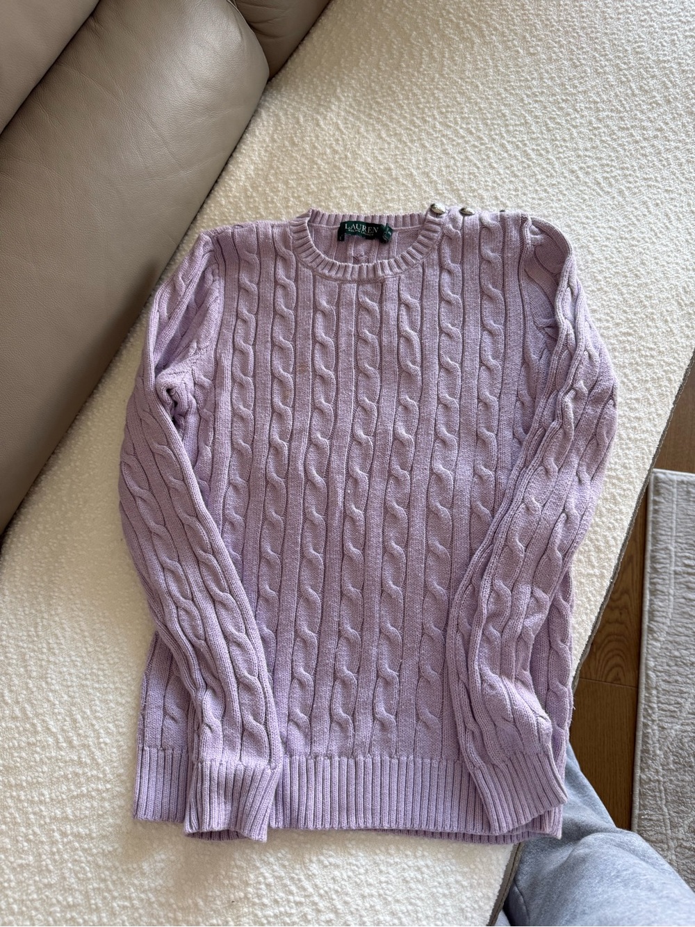 Lauren Ralph Lauren Lilac Cable-Knit Crewneck Sweater